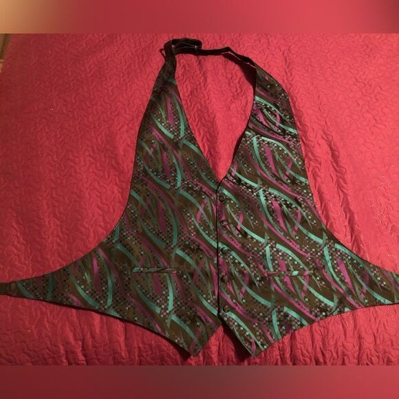 Tux beautiful teal , purple & black vest XXL adjustable at neck and back - Picture 1 of 3